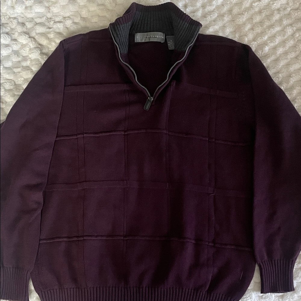 Oscar de la Renta Rich Purple Men's Zip-Up Sweater - Picture 3 of 4